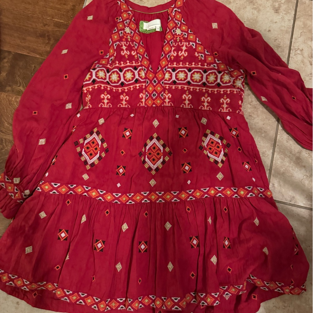Anthropologie Red and Green Bohemian Dress